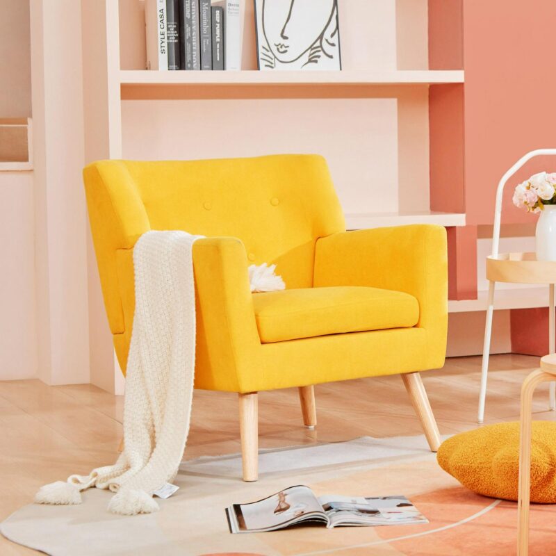 prilinex Modern Yellow Linen Accent Chair - Image 8
