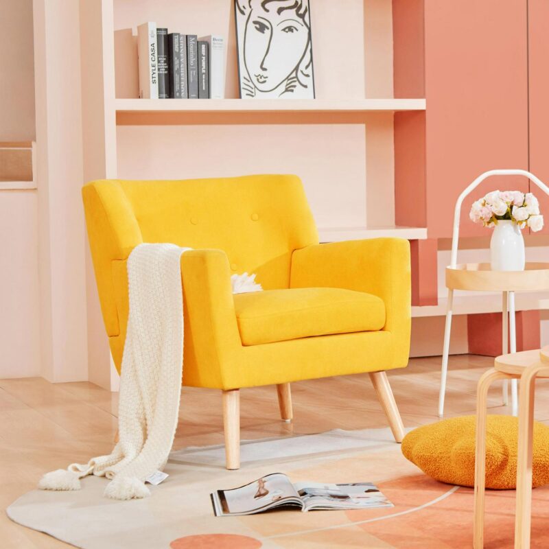 prilinex Modern Yellow Linen Accent Chair - Image 5