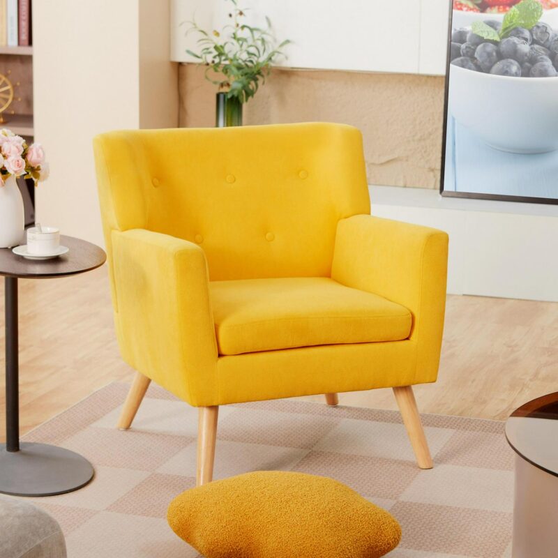 prilinex Modern Yellow Linen Accent Chair - Image 7