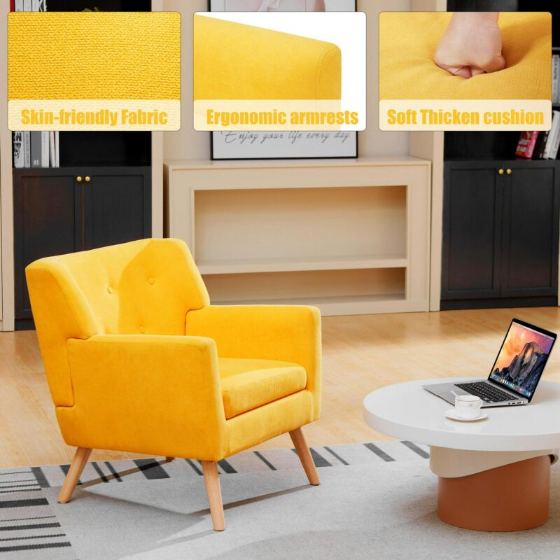 prilinex Modern Yellow Linen Accent Chair - Image 3