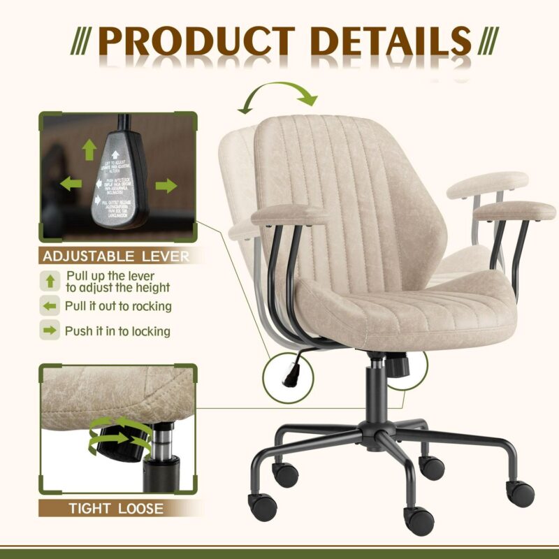 weaxty Beige Contemporary Ergonomic Adjustable Height Swivel Fabric Desk Chair - Image 4