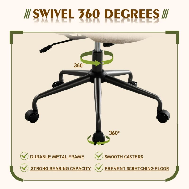 weaxty Beige Contemporary Ergonomic Adjustable Height Swivel Fabric Desk Chair - Image 5