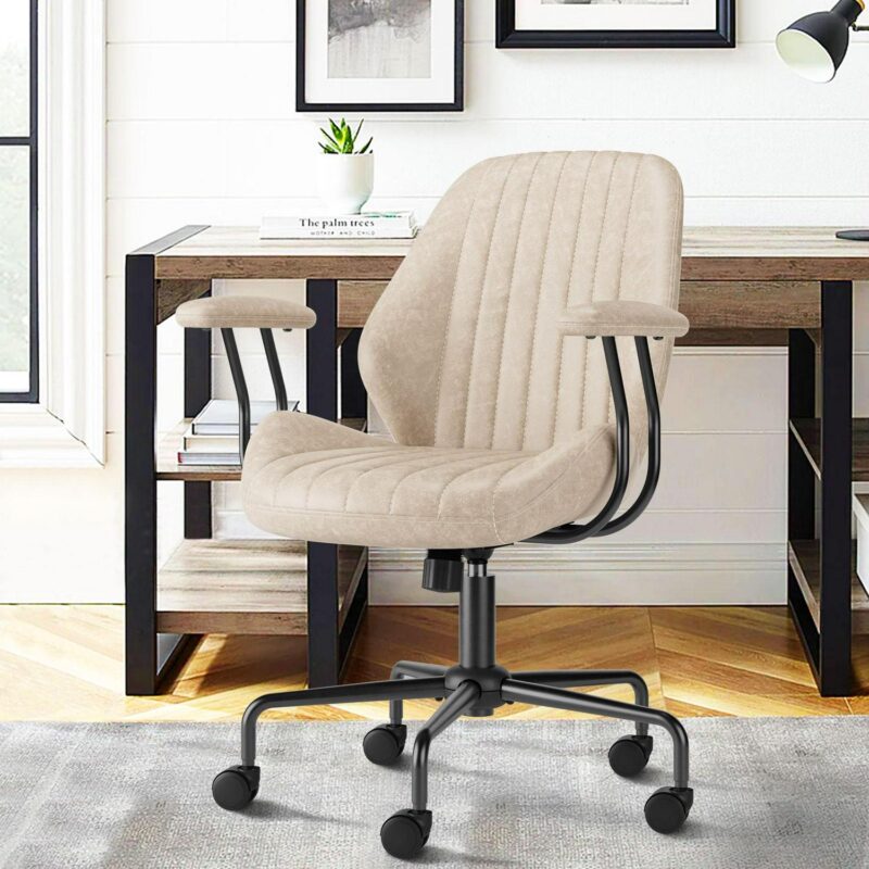 weaxty Beige Contemporary Ergonomic Adjustable Height Swivel Fabric Desk Chair