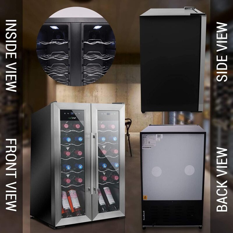 24 Bottle Wine Cooler Refrigerator - White Red Wine Fridge Chiller Countertop Wine Cooler - Freestanding Compact Mini Wine Fridge 24 Bottle w/ Digital Control, Stainless Steel Door - NutriChef PKCWC24 - Image 9