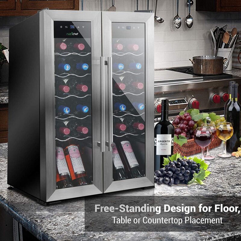 24 Bottle Wine Cooler Refrigerator - White Red Wine Fridge Chiller Countertop Wine Cooler - Freestanding Compact Mini Wine Fridge 24 Bottle w/ Digital Control, Stainless Steel Door - NutriChef PKCWC24 - Image 7