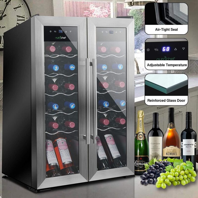 24 Bottle Wine Cooler Refrigerator - White Red Wine Fridge Chiller Countertop Wine Cooler - Freestanding Compact Mini Wine Fridge 24 Bottle w/ Digital Control, Stainless Steel Door - NutriChef PKCWC24 - Image 4