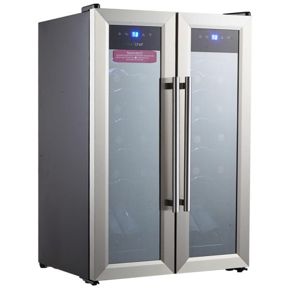 24 Bottle Wine Cooler Refrigerator - White Red Wine Fridge Chiller Countertop Wine Cooler - Freestanding Compact Mini Wine Fridge 24 Bottle w/ Digital Control, Stainless Steel Door - NutriChef PKCWC24