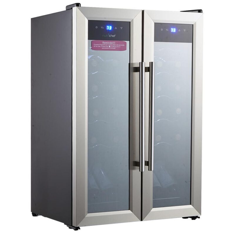 24 Bottle Wine Cooler Refrigerator - White Red Wine Fridge Chiller Countertop Wine Cooler - Freestanding Compact Mini Wine Fridge 24 Bottle w/ Digital Control, Stainless Steel Door - NutriChef PKCWC24