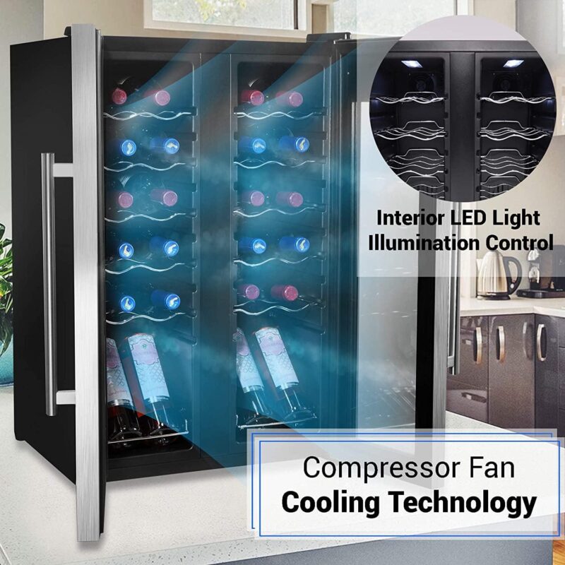24 Bottle Wine Cooler Refrigerator - White Red Wine Fridge Chiller Countertop Wine Cooler - Freestanding Compact Mini Wine Fridge 24 Bottle w/ Digital Control, Stainless Steel Door - NutriChef PKCWC24 - Image 3