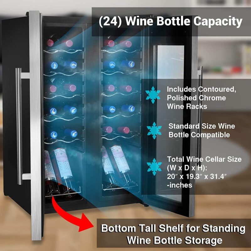 24 Bottle Wine Cooler Refrigerator - White Red Wine Fridge Chiller Countertop Wine Cooler - Freestanding Compact Mini Wine Fridge 24 Bottle w/ Digital Control, Stainless Steel Door - NutriChef PKCWC24 - Image 5