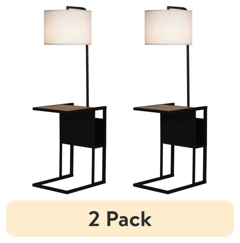 (2 pack) Better Homes and Gardens Brand Matte Black Floor Lamp with Magazine Rack