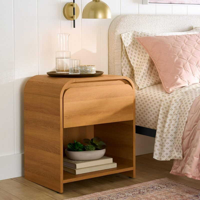 (2 pack) Better Homes and Gardens Juliet Nightstand with USB, Light Honey Finish - Image 2