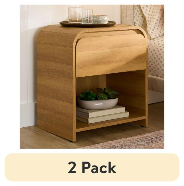(2 pack) Better Homes and Gardens Juliet Nightstand with USB, Light Honey Finish