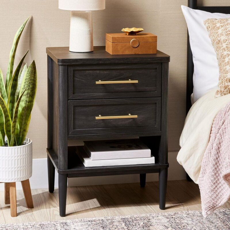 (2 pack) Better Homes and Gardens Oaklee 2-Drawer Nightstand, Charcoal Finish - Image 2