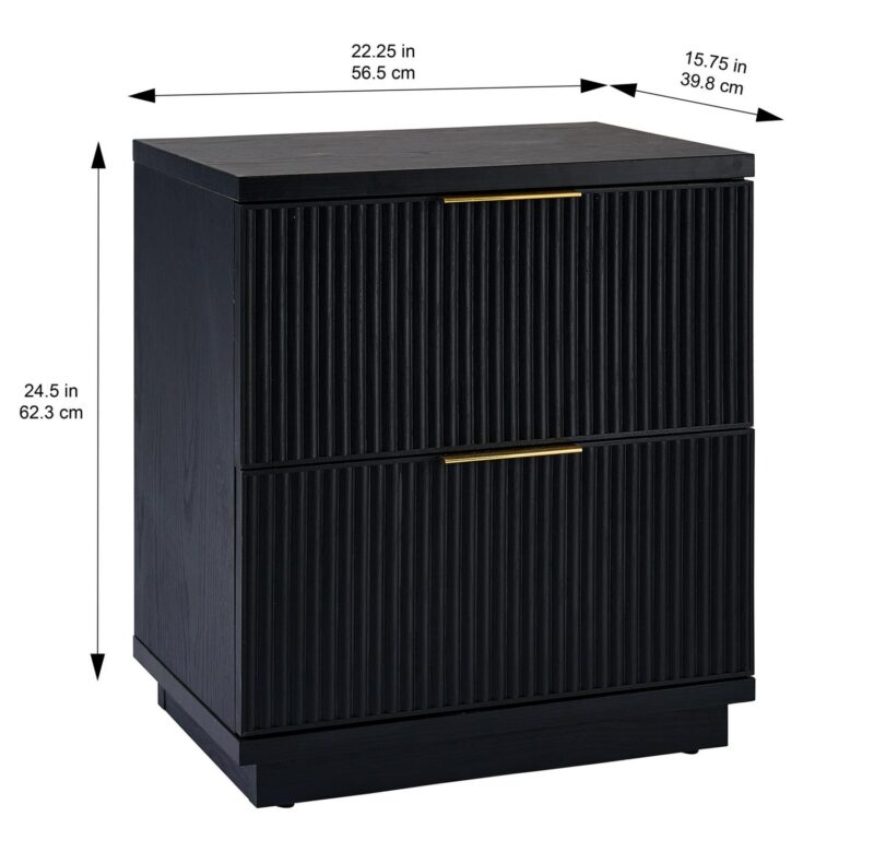 (2 pack) Better Homes and Gardens Lillian Fluted 2-Drawer Nightstand with USB, Rich Black Finish - Image 8
