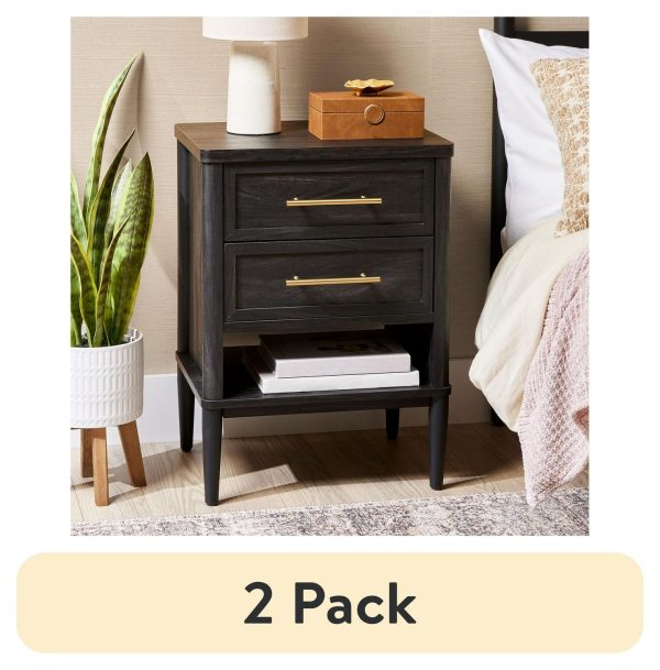 (2 pack) Better Homes and Gardens Oaklee 2-Drawer Nightstand, Charcoal Finish
