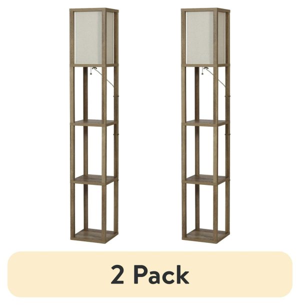(2 pack) Better Homes and Gardens 62.25  Modern Pull Chain Weathered Floor Lamp with Natural Square Shade