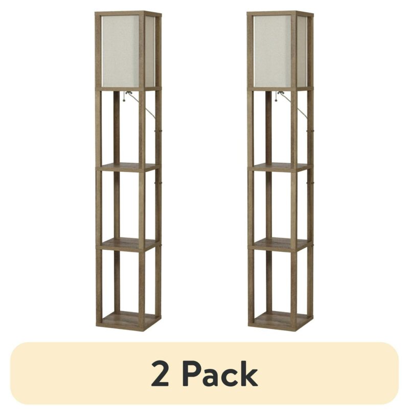 (2 pack) Better Homes and Gardens 62.25  Modern Pull Chain Weathered Floor Lamp with Natural Square Shade