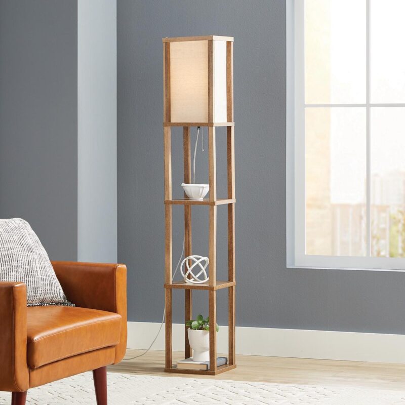 (2 pack) Better Homes and Gardens 62.25  Modern Pull Chain Weathered Floor Lamp with Natural Square Shade - Image 3