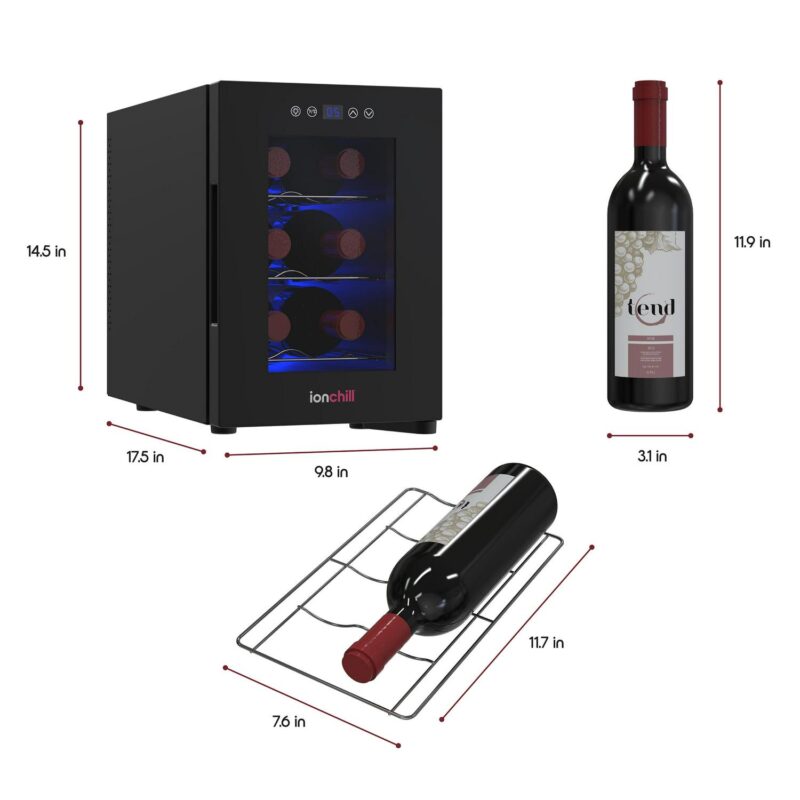 (2 pack) Ionchill 6-Bottle Wine Cooler, New Standard Door Mini Fridge with Wine Rack and Temp. Control, 9.75in - Image 9