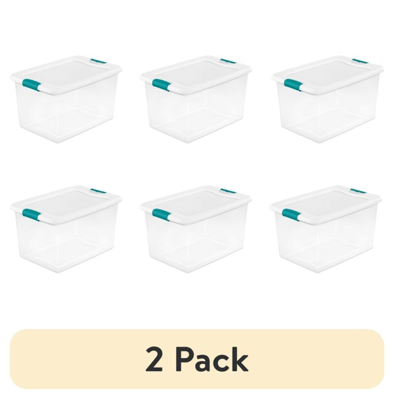 (2 pack) Sterilite 64 Qt. Latching Box Plastic, White, Set of 6