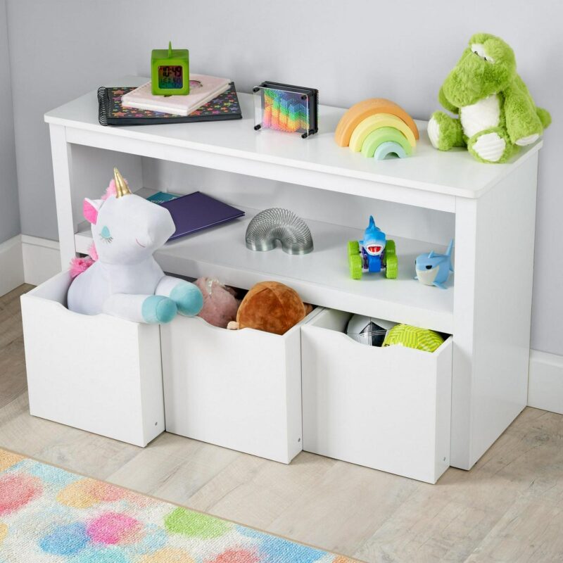 (2 pack) Your Zone Kids Toy Storage Cabinet with Three Rolling Bins, White Finish - Image 3