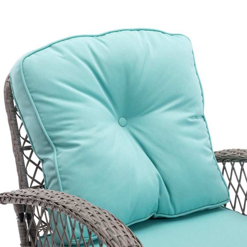 3 Pieces Patio Furniture Set,Outdoor Swivel Rocker Patio Chairs,360 Degree Rocking Patio Conversation Set with Thickened Cushions and Glass Coffee Table for Backyard,Blue - Image 9