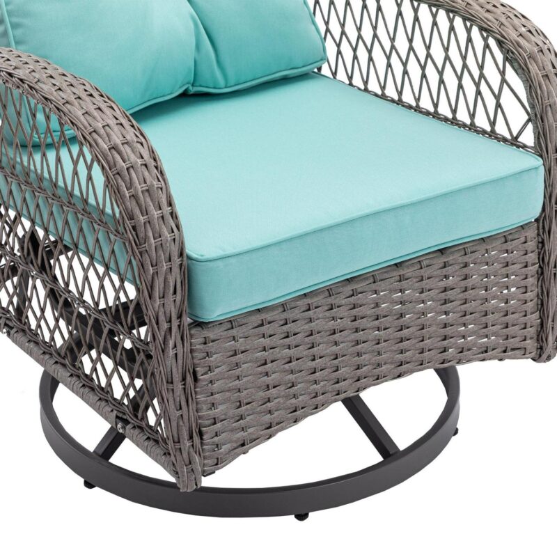 3 Pieces Patio Furniture Set,Outdoor Swivel Rocker Patio Chairs,360 Degree Rocking Patio Conversation Set with Thickened Cushions and Glass Coffee Table for Backyard,Blue - Image 8