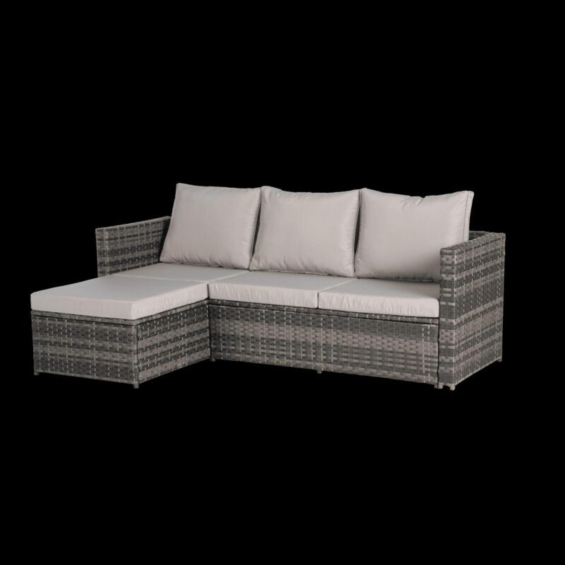 3 Pieces Patio Furniture Set,Outdoor Woven Sectional L- Shaped Sofa with Ottoman,Wicker Conversation Set with Tempered Glass Coffee Table for Backyard Poolside,Light Gray - Image 7