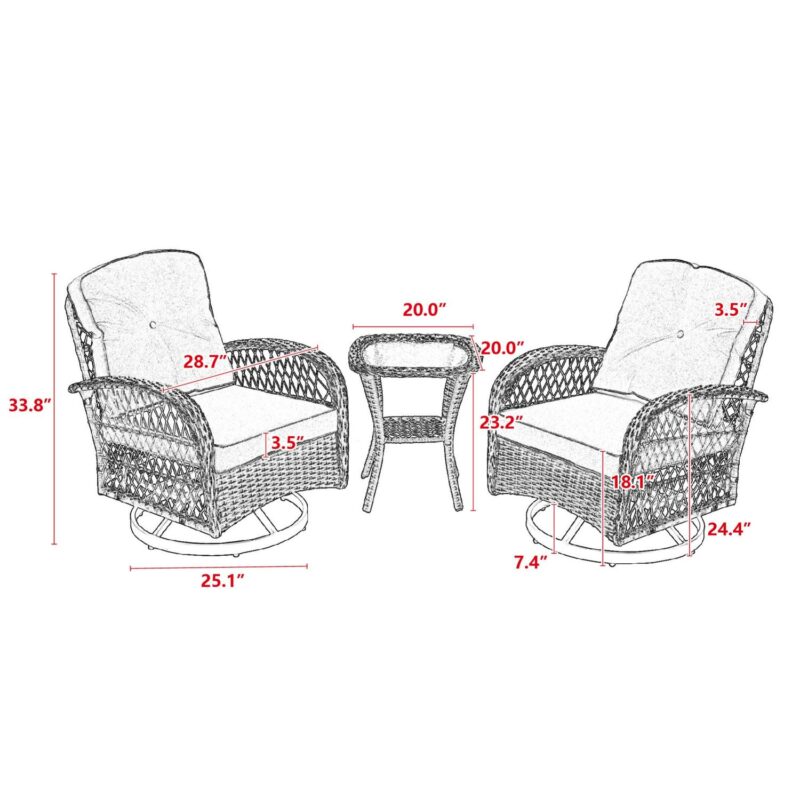3 Pieces Patio Furniture Set,Outdoor Swivel Rocker Patio Chairs,360 Degree Rocking Patio Conversation Set with Thickened Cushions and Glass Coffee Table for Backyard,Blue - Image 2
