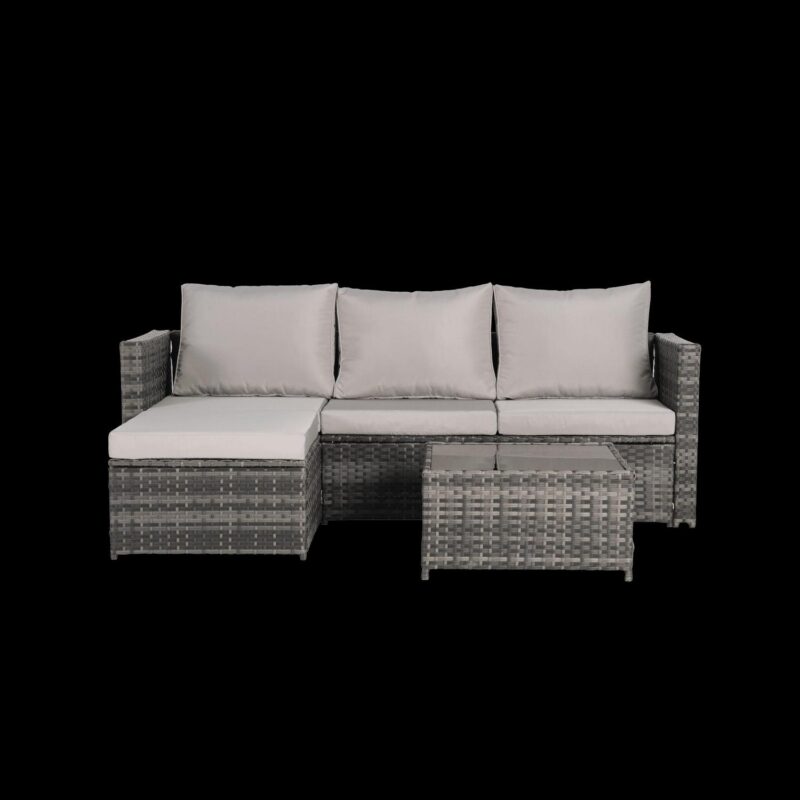 3 Pieces Patio Furniture Set,Outdoor Woven Sectional L- Shaped Sofa with Ottoman,Wicker Conversation Set with Tempered Glass Coffee Table for Backyard Poolside,Light Gray - Image 6
