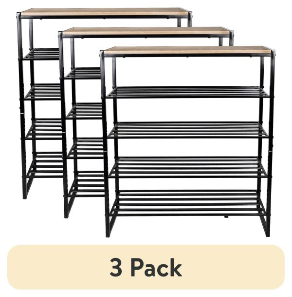 (3 pack) Better Homes and Gardens Jace 5-Tier Shoe Rack, Metal Steel, 15 Pairs of Shoes, Multi-Functional