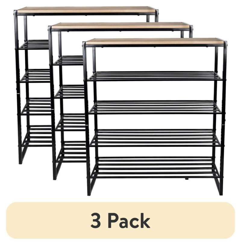 (3 pack) Better Homes and Gardens Jace 5-Tier Shoe Rack, Metal Steel, 15 Pairs of Shoes, Multi-Functional