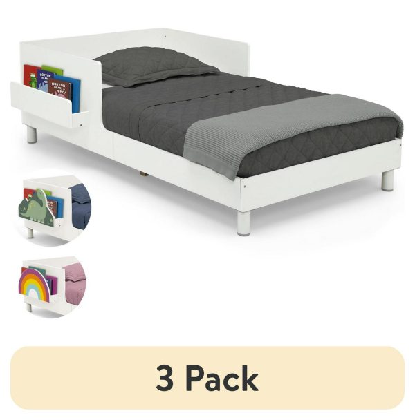 (3 pack) Delta Children Sleep N Store Toddler Bed with Interchangeable Shelf (Choose from Rainbow, Dinosaur or White Shelf), White