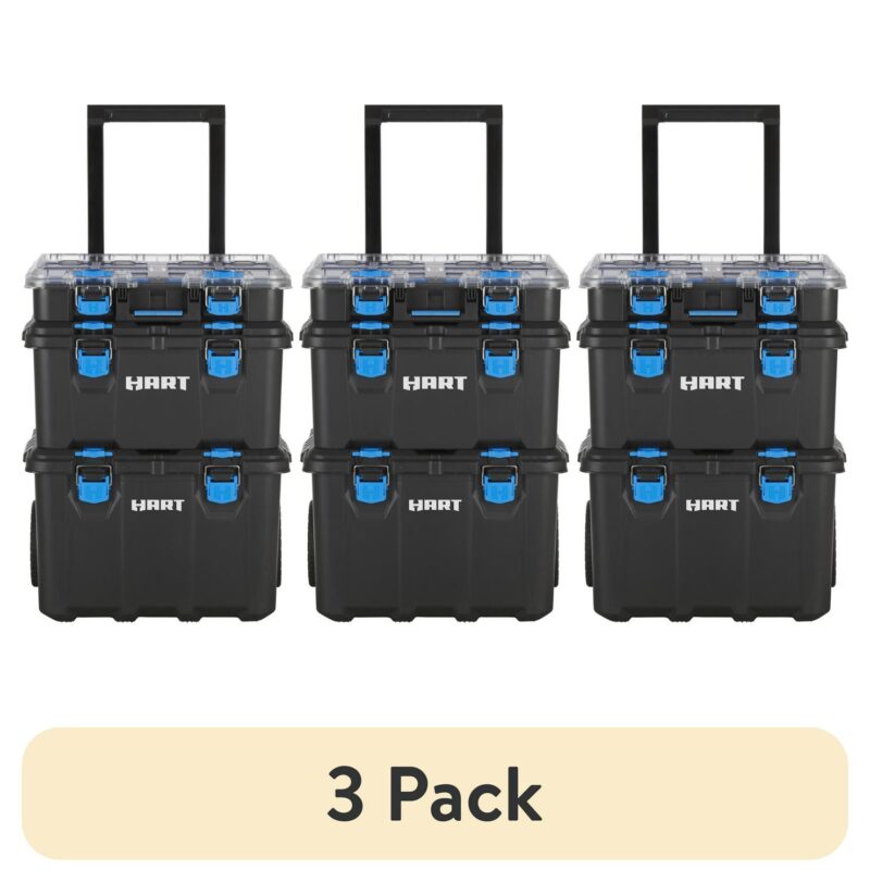 (3 pack) HART Stack System, Mobile Tool Storage and Organization, Black and Blue