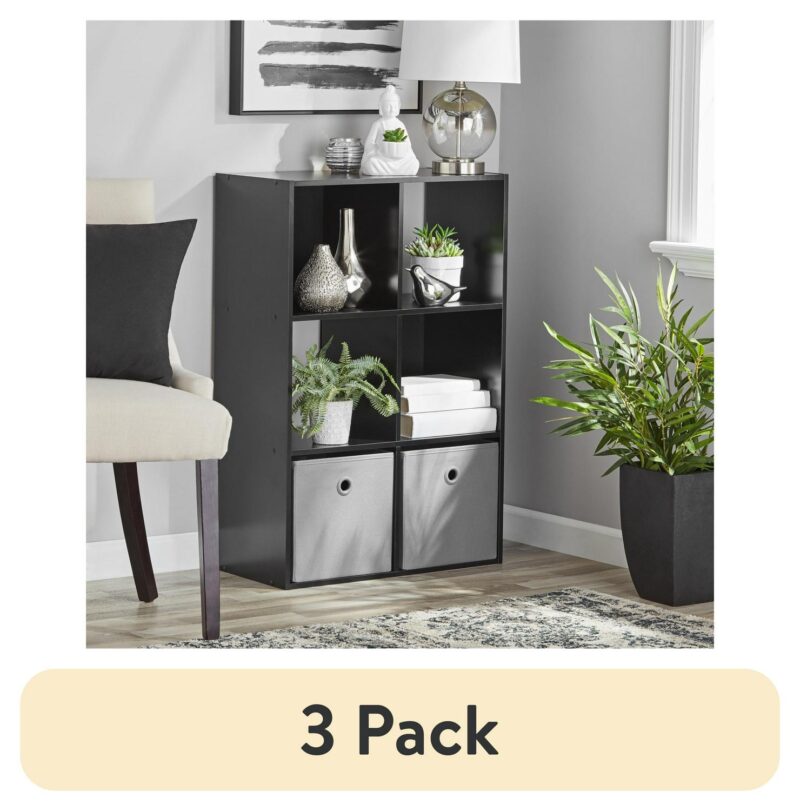 (3 pack) Mainstays 11  6-Cube Storage Organizer, Black