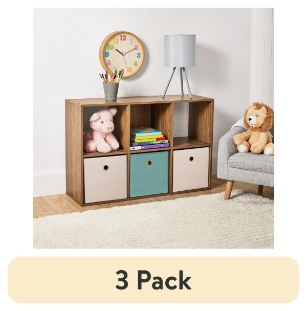 (3 pack) Mainstays 11  6-Cube Storage Organizer, Warm Walnut
