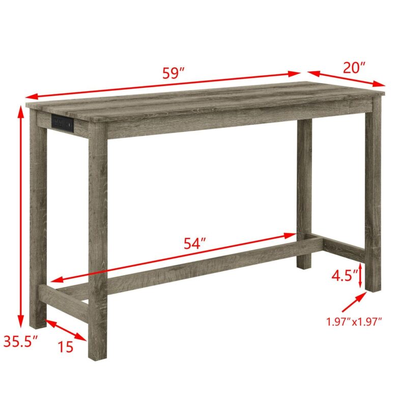 4 Piece Bar Table Set with Power Outlet,Rustic Counter Height Bar Dining Table with 3 Upholstered Stools,Kitchen Table Set for Living Room, Dining Room, Game Room,Brown - Image 8