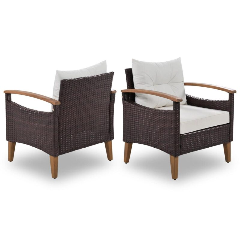 4 Piece Wicker Conversation Set,PE Rattan Outdoor Sofa Set with Wood Table and Cushions,All Weather Outdoor Sectional Sofa Set,Beige - Image 7