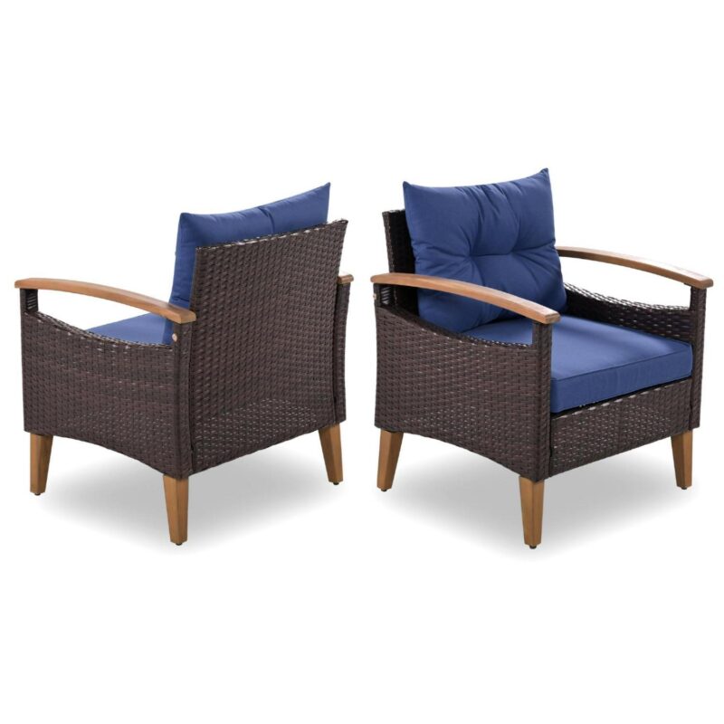 4 Piece Wicker Conversation Set,PE Rattan Outdoor Sofa Set with Wood Table and Cushions,All Weather Outdoor Sectional Sofa Set,Blue - Image 11