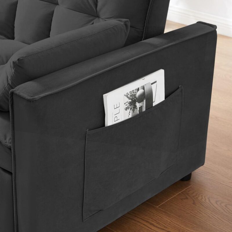 55 Inch Convertible Futon Sofa Bed,Modern Loveseat Sleeper Sofa Couch with Pull-Out Sofa Bed for Living Room,Small Space - Black - Image 7