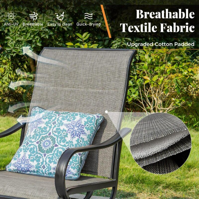 5-Piece Patio Dining Set, 4 High-Back Padded Textilene Swivel Chairs and Square Table, Grayish Brown - Image 3