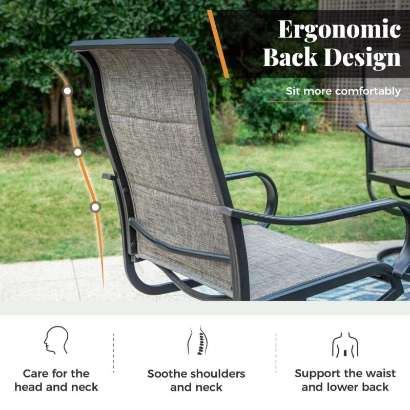 5-Piece Patio Dining Set, 4 High-Back Padded Textilene Swivel Chairs and Square Table, Grayish Brown - Image 5
