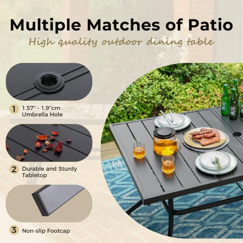 5-Piece Patio Dining Set, 4 High-Back Padded Textilene Swivel Chairs and Square Table, Grayish Brown - Image 7