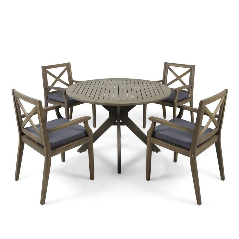 5-Piece Teak Brown Contemporary Outdoor Furniture Patio Dining Set - Gary Cushions - Image 7
