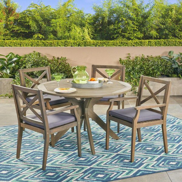 5-Piece Teak Brown Contemporary Outdoor Furniture Patio Dining Set - Gary Cushions