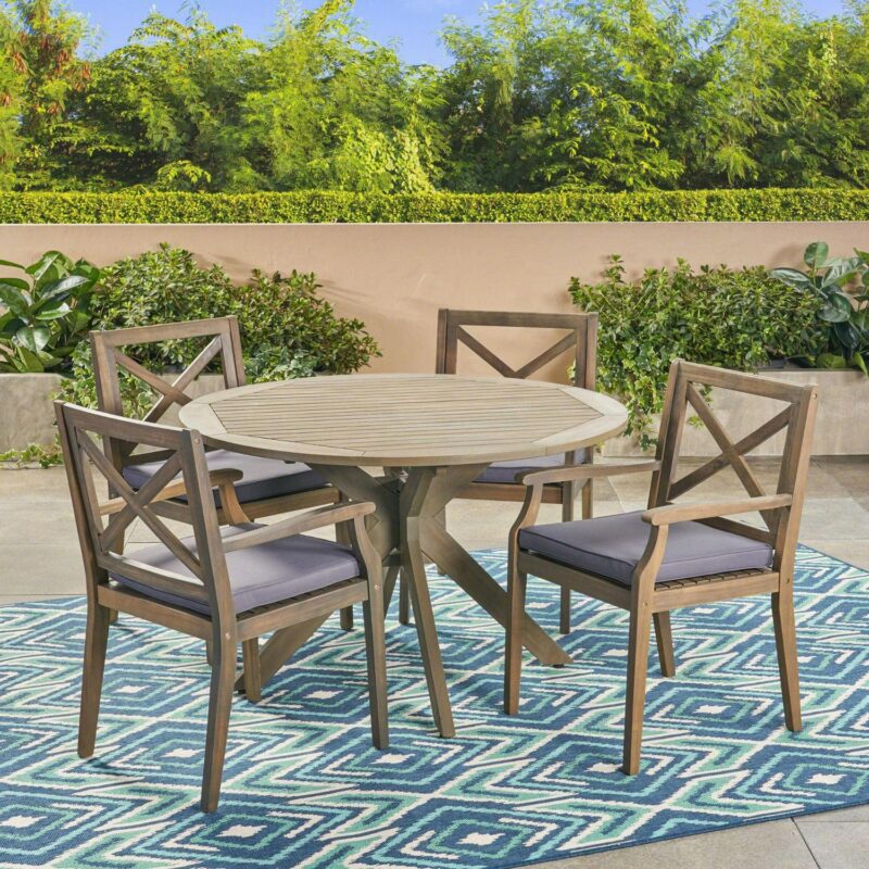 5-Piece Teak Brown Contemporary Outdoor Furniture Patio Dining Set - Gary Cushions - Image 2