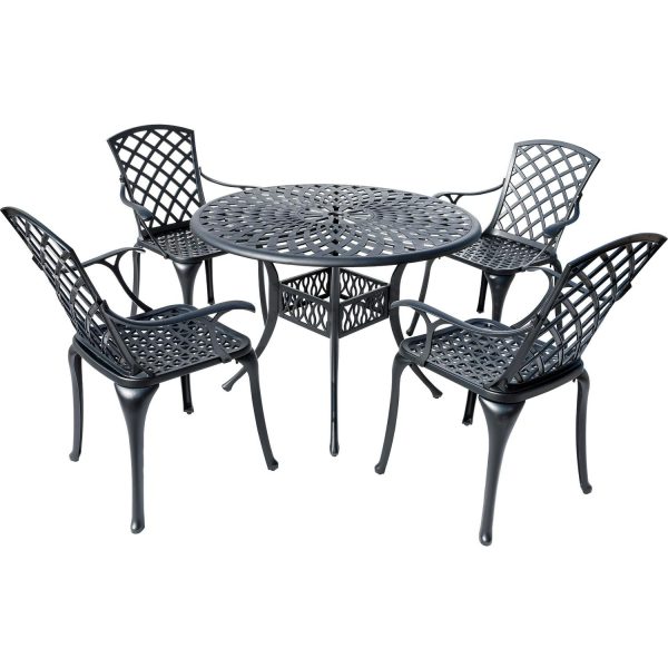 5 Pieces Bistro Dining Set Antique Black/White All-Weather Cast Aluminium Patio Furniture Black