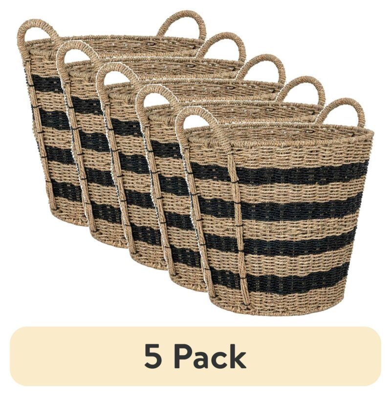 (5 pack) Better Homes and Gardens Extra Large Striped Seagrass Storage Basket with Handles