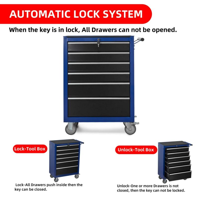 6-Drawer Rolling Tool Chest Cabinet, Large Capacity Organizers Metal Tool Box with Wheels Tool Storage Cart for Garage, Workshop - Image 6
